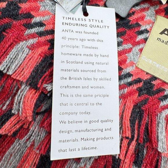 ANTA Plaid Throw Blanket 50"x60" 100% Merino Wool Red Black Grey NWT - Picture 8 of 10